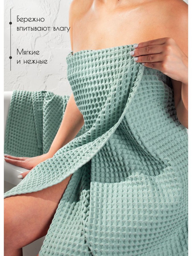 Набор вафельные полотенца 50х65-2шт, 90х140 -1шт хлопок - 4